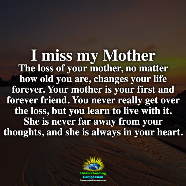 I miss my mother. The loss of your mother, no matter how old you are ...